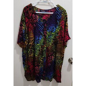Roman's Women's Short Sleeve Button Up Blouse Bright Multicolor Animal Print 20W
